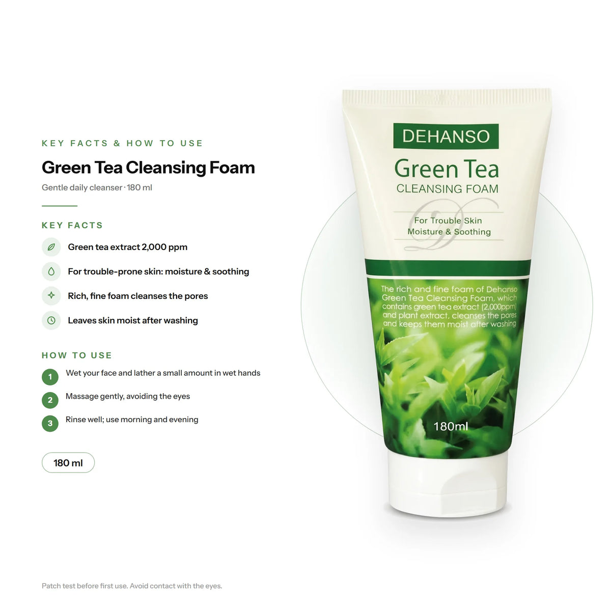 DeHanso Green Tea Cleansing Foam 180ml – key facts and how to use (English)