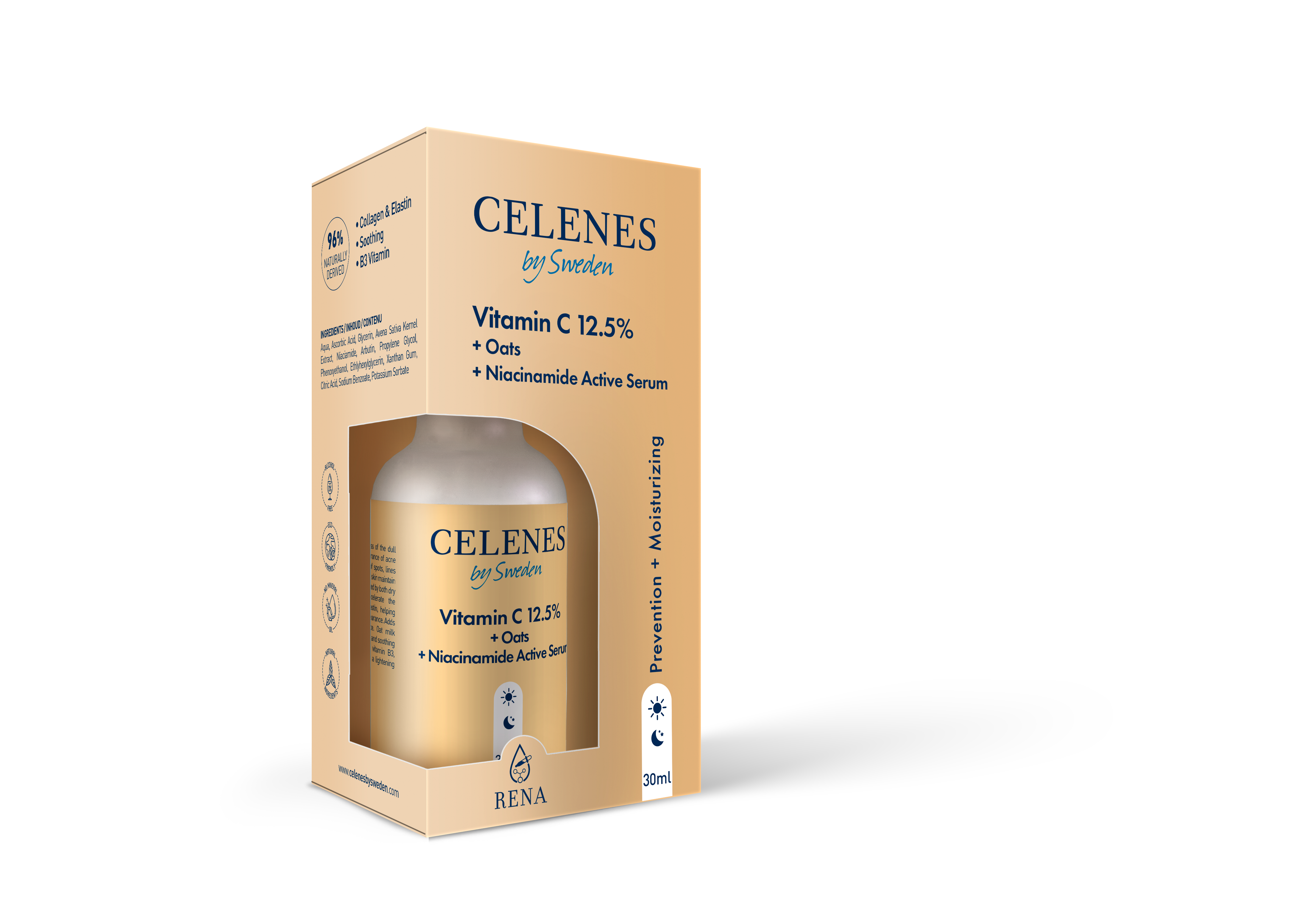 Celenes Rena Vitamin C 12.5% + Oats + Niacinamide - 30ml Brightening Face Serum