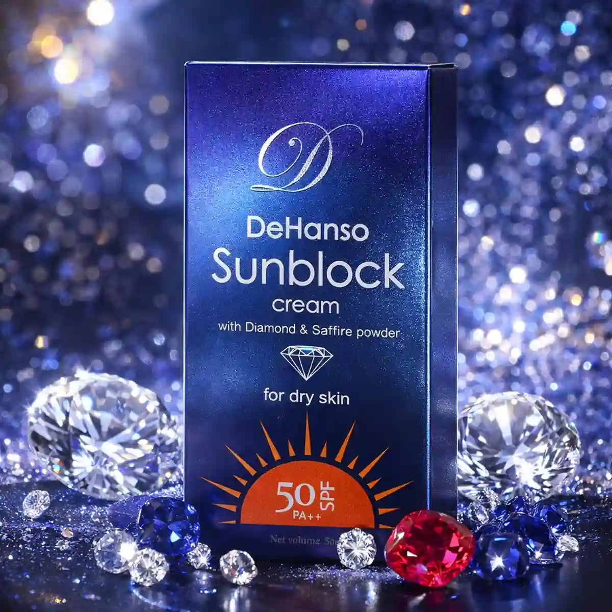 DeHanso Sunblock Cream SPF 50 PA++ | Diamond & Sapphire Sunscreen for Dry Skin | 50g