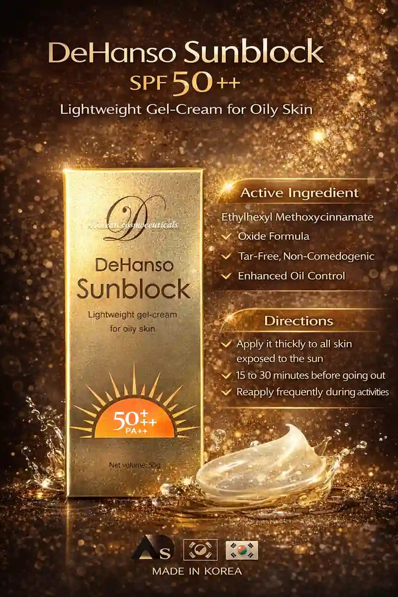 DeHanso Sunblock SPF 50 PA++ | Korean Lightweight Gel-Cream Sunscreen for Oily Skin (50g)