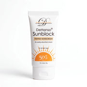 DeHanso Sunblock Tinted Sunscreen SPF 50 PA++ 50g tube standing upright on a white background